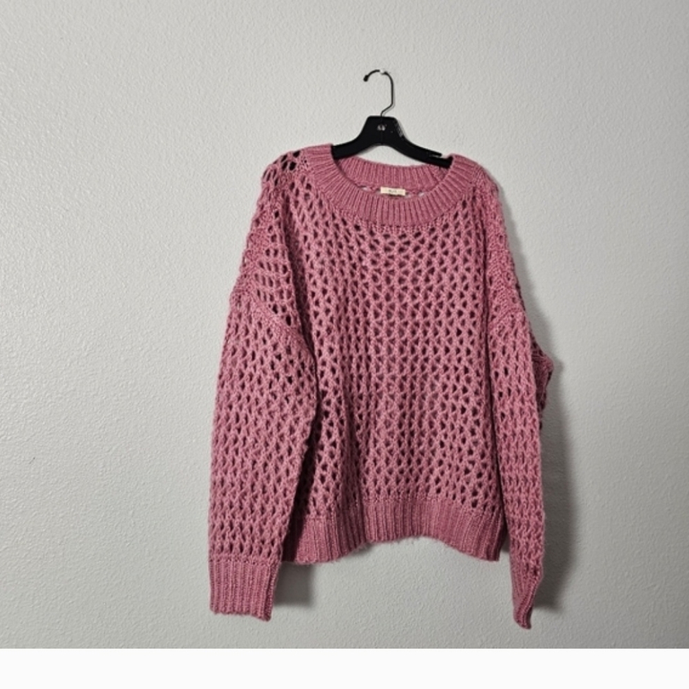 Kori Open-Knit Scoopneck Sweater in Dusty Pink Sz L